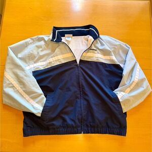 Vintage Reebok Mens Color Block Track Jacket Zip Up Athletic Outerwear Blue Grey